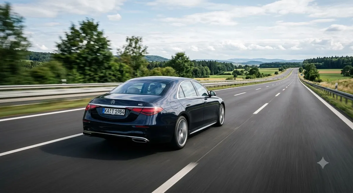 Dunkle Limousine mit KG-Kennung wird auf der Autobahn überführt